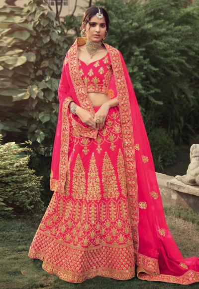 Magenta satin a line lehenga choli 4504