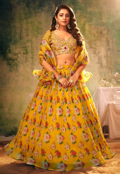 Yellow organza circular lehenga choli 107a