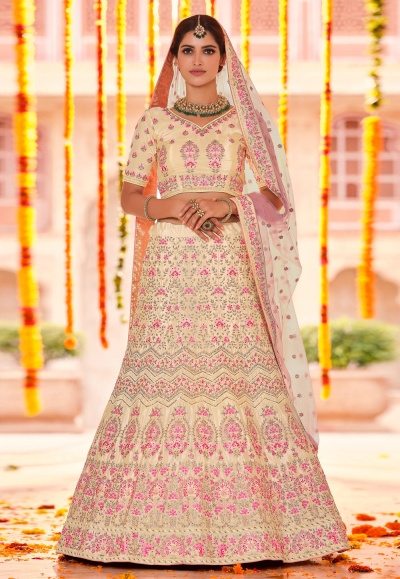 Cream crepe a line lehenga choli 8603