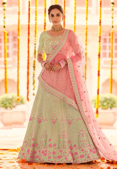 Pista green georgette a line lehenga choli 8604