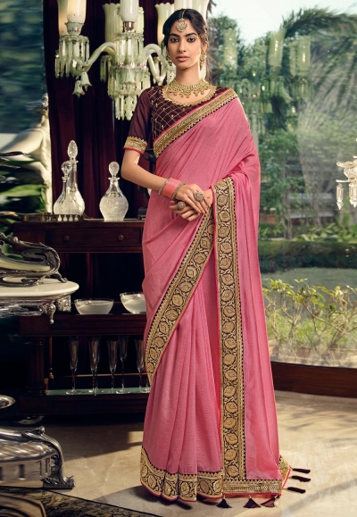 Pink silk festival wear saree 3403