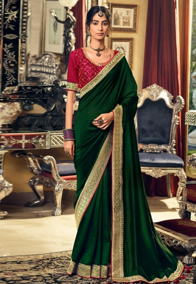 Green silk festival wear saree 3405