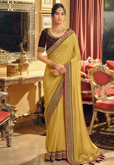 Yellow silk festival wear saree 3407