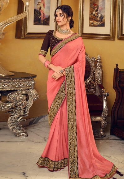 Peach silk festival wear saree 3411