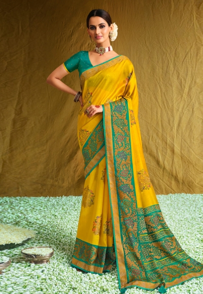 Yellow brasso saree with blouse 1007
