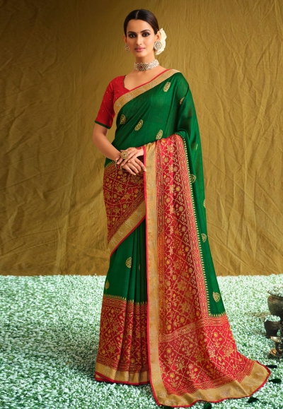 Green brasso saree with blouse 1009