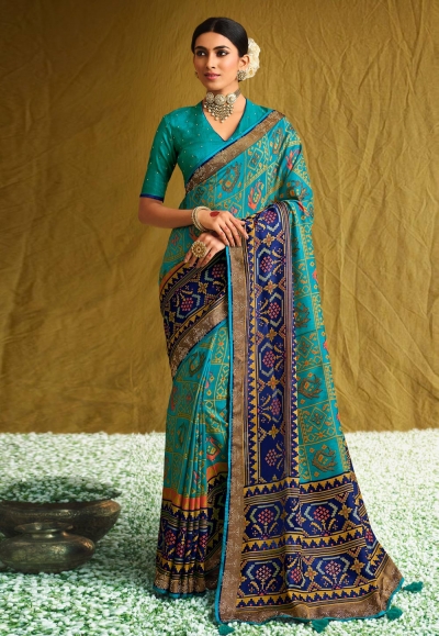 Sky blue brasso festival wear saree 1010