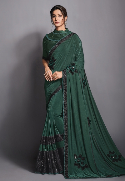 Green lycra festival wear saree 41805