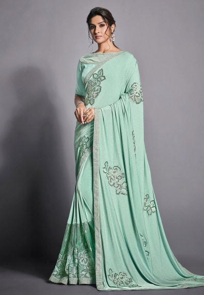 Sea green lycra festival wear saree 41811