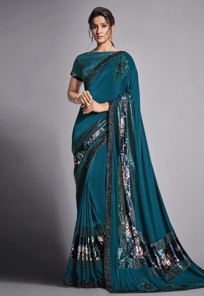 Teal lycra festival wear saree 41819