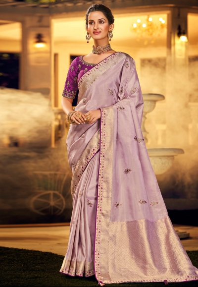 Light purple silk saree with blouse 1503