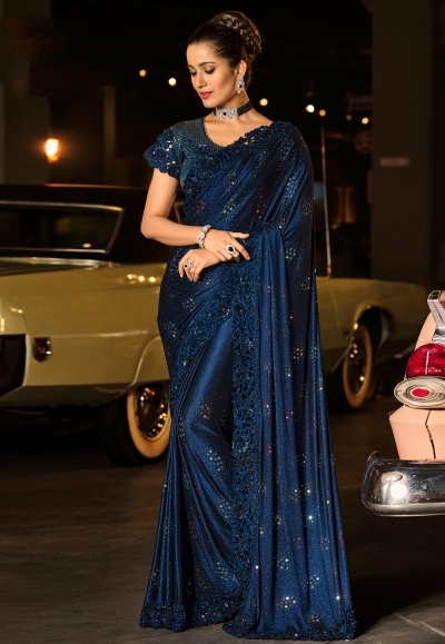 Navy blue silk saree with blouse 6003