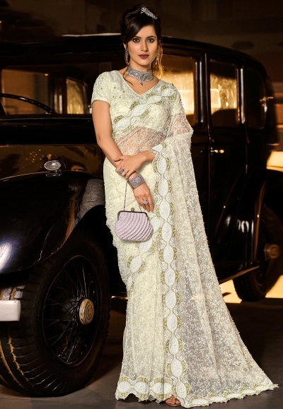 Off white silk festival wear saree 6008