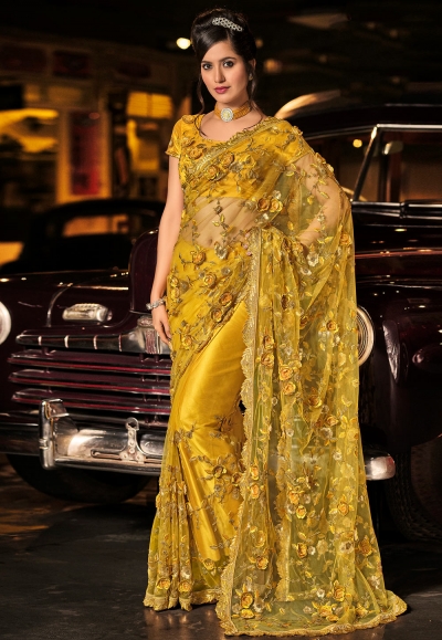 Mustard silk festival wear saree 6010