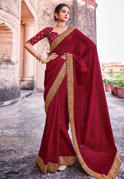 Maroon organza saree with blouse 21003