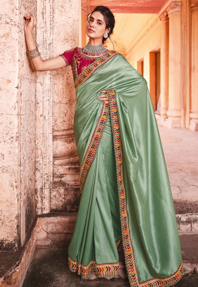 Sea green organza saree with blouse 21005