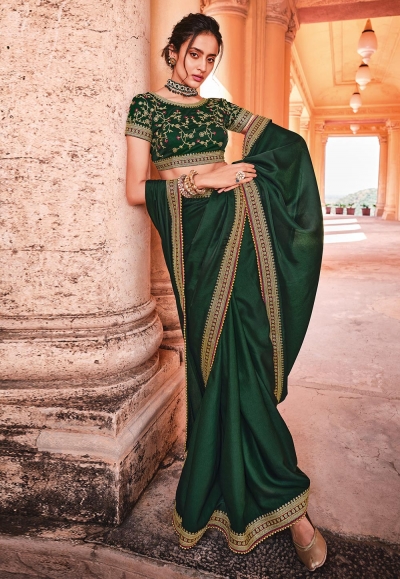 Green organza festival wear saree 21008