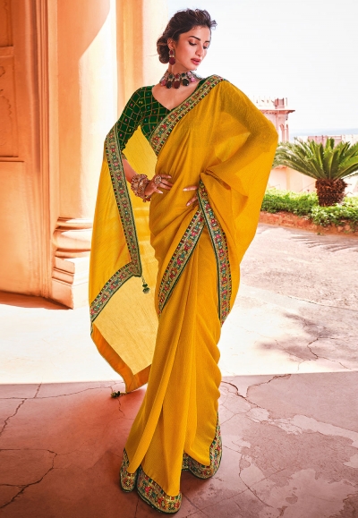 Yellow organza saree with blouse 21009