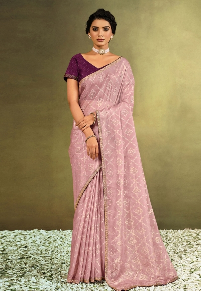 Pink tissue saree with blouse 21907