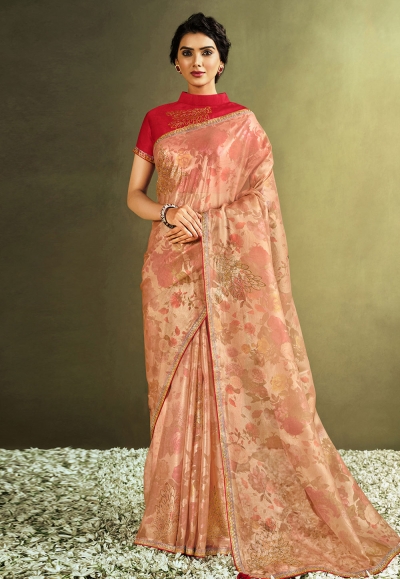 Peach tissue festival wear saree 21912