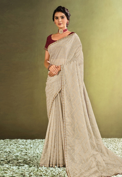 Off white saree - New India Fashion-sieuthinhanong.vn