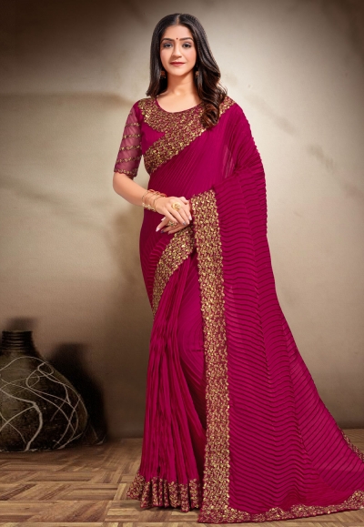 Magenta satin silk saree with blouse 354B