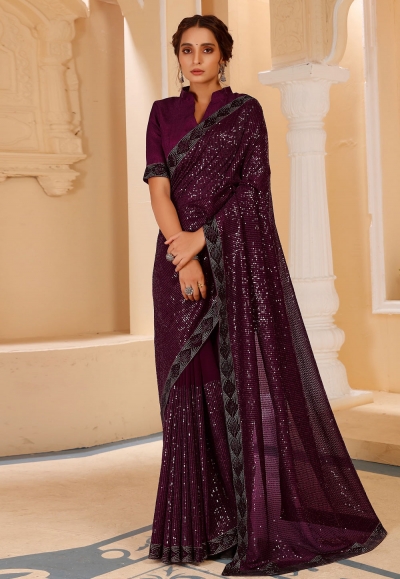 Purple georgette festival wear saree 381G