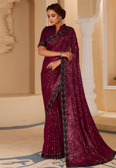 Magenta georgette saree with blouse 381D