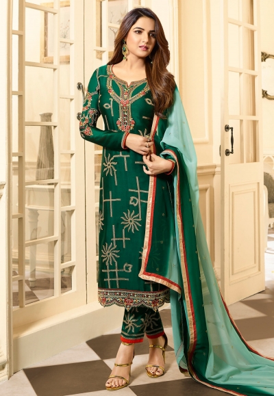 Green satin georgette kameez with pant 11034