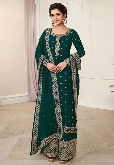 Green silk palazzo suit 15459