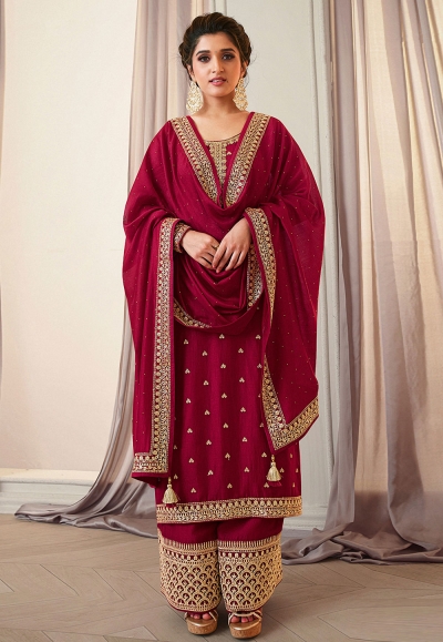 Maroon silk palazzo suit 15451