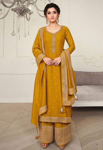 Mustard silk palazzo suit 15453