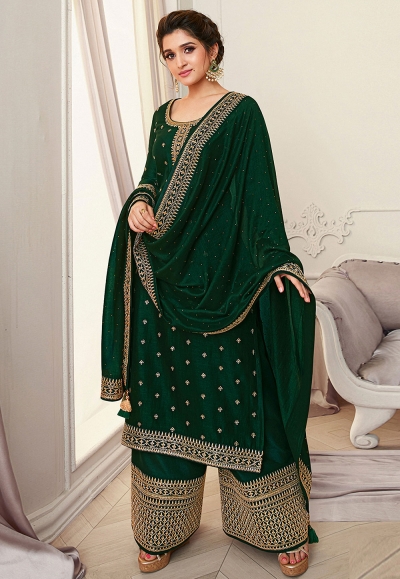 Green silk palazzo suit 15455