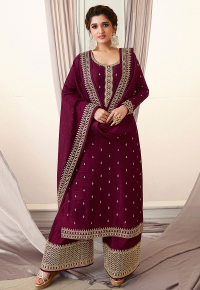 Wine silk kameez with palazzo 15456