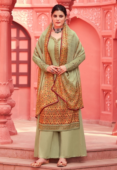 Pista green crepe kameez with palazzo 7524