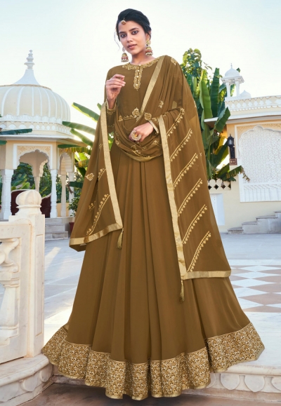 Brown georgette abaya style anarkali suit 592