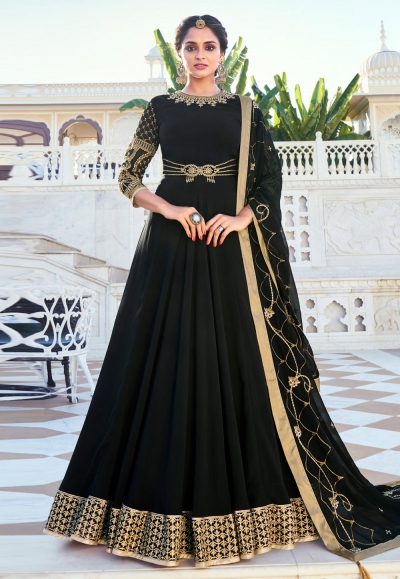 Black georgette abaya style anarkali suit 594