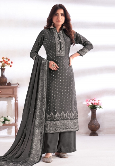 Grey cotton silk palazzo suit 2143