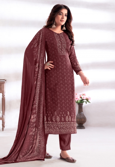 Wine cotton silk kameez with pant 2145