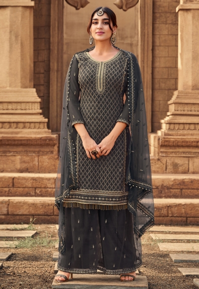 Grey faux georgette sharara suit 2012