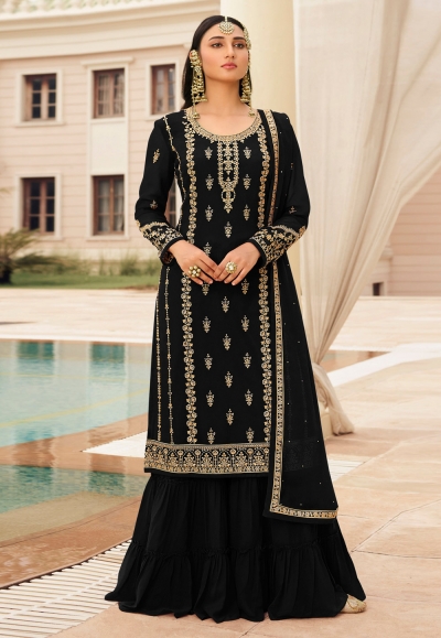 Buy Black Sequinned Embroidered Sharara Suit Set Online in USA – Pure  Elegance