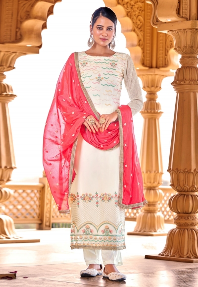 Off white viscose georgette kameez with pant 10105
