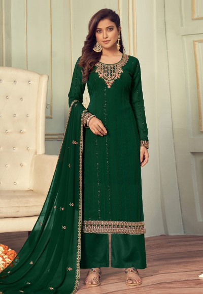Green faux georgette palazzo suit 3105