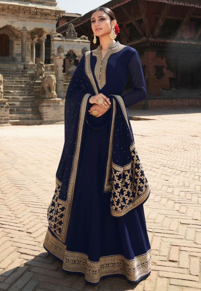 Navy blue georgette abaya style anarkali suit 22306