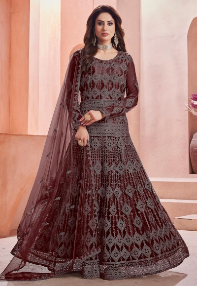 Wine net long anarkali suit 1005