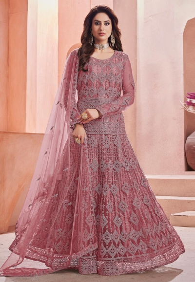 Pink net long anarkali suit 1007