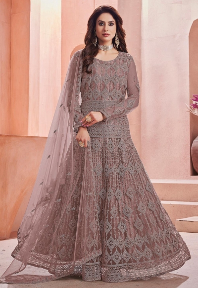 Brown net long anarkali suit 1011