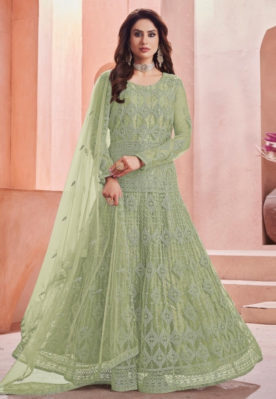 Sea green net abaya style anarkali suit 1006