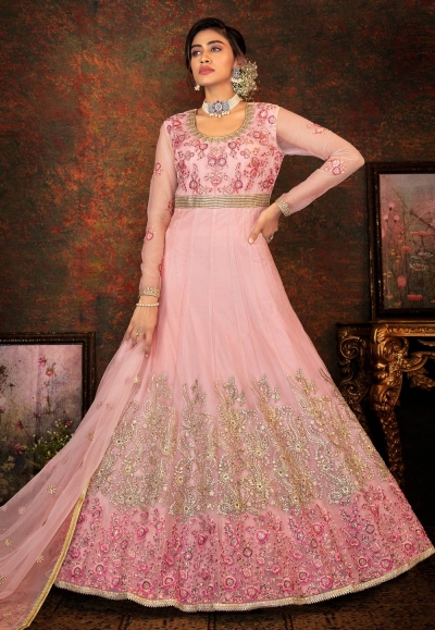 Pink net long anarkali suit 7793