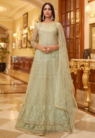 Sea green net long anarkali suit 3008